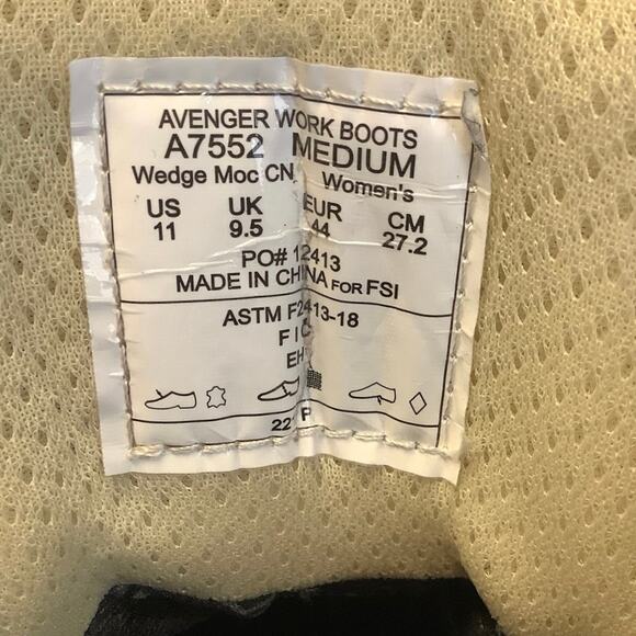 Avenger Size 11M Black Mid 6" Wedge Work Boots CT Lace-Up Waterproof P2-5 - Picture 8 of 13